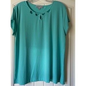 Southern Lady Aqua Short Sleeve Top with Keyhole Trim